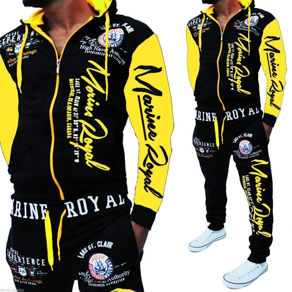 Herren-Trainingsanzug, 2-teilig, Oberteile und Hosen, Herren-Trainingsanzüge, Briefdruck, Übergröße, Jogger-Sets für Herrenbekleidung XL gelb