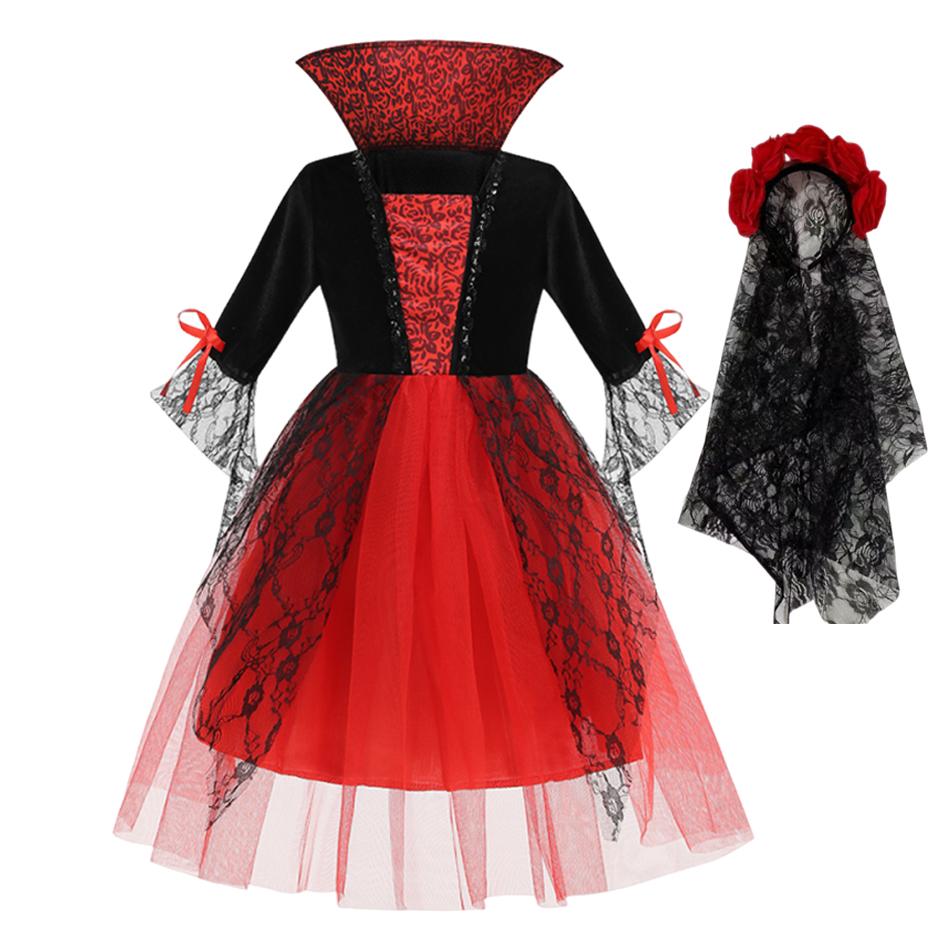 2026 Geist Brautkleid Mädchen Jungen Rot Halloween Cosplay Kostüm Gothic Kleid Party Kinder Vestidos Kleidung 2-12 Jahre 150 black