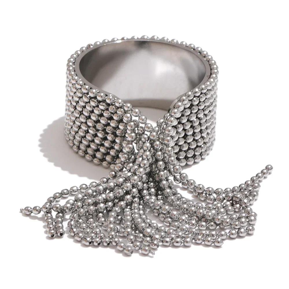 Edelstahlkette Quaste Fingerring Verstellbar 18K PVD Beschichtet Hochwertiger Anhänger Stilvoller Goldschmuck resizable gray