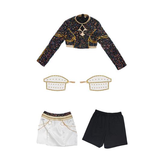 Mädchen Dämonenjäger Kostüm Halloween Pop Sängerin Cosplay Outfits Komplettset für Bühnenauftritt Halloween Party 140cm A