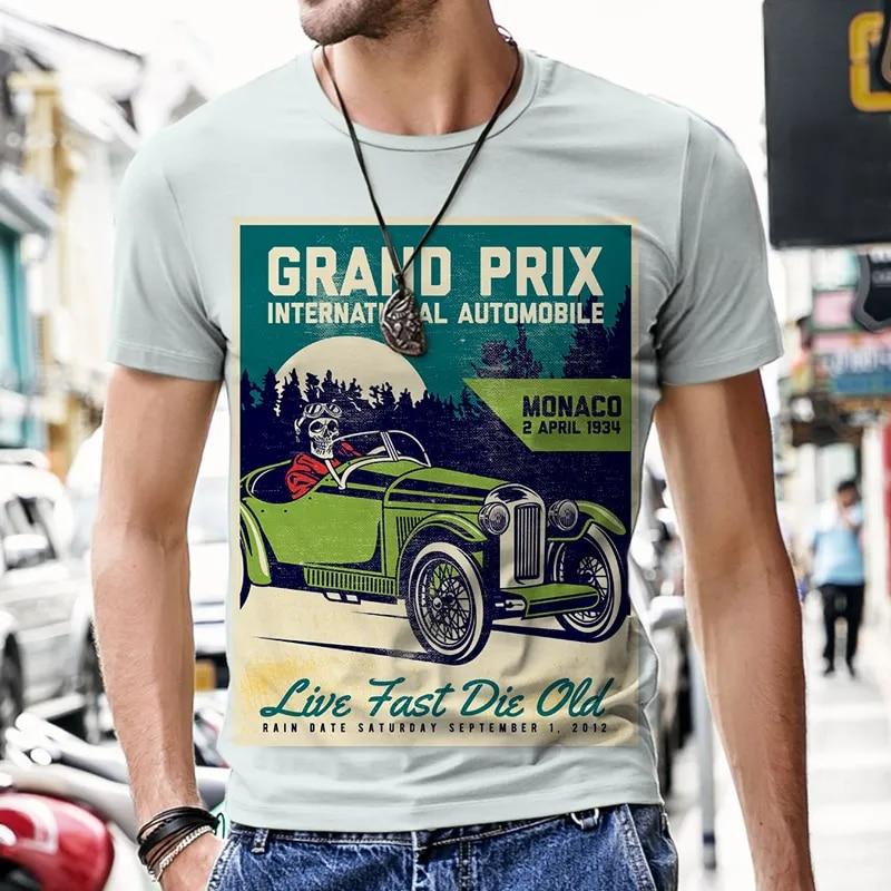 Sommer männer Vintage T-shirts Retro Auto Mode Tops 3D Gedruckt O Hals Übergroßen Kurzarm Harajuku Lustige Mans Streetwear L blue