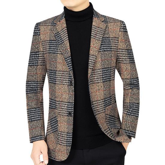 Herren Anzugjacke Revers Langarm Kariertes Muster Zwei Knopfverschluss Anzugjacke mit Taschen Slim Fit Business Oberbekleidung XXXL khaki