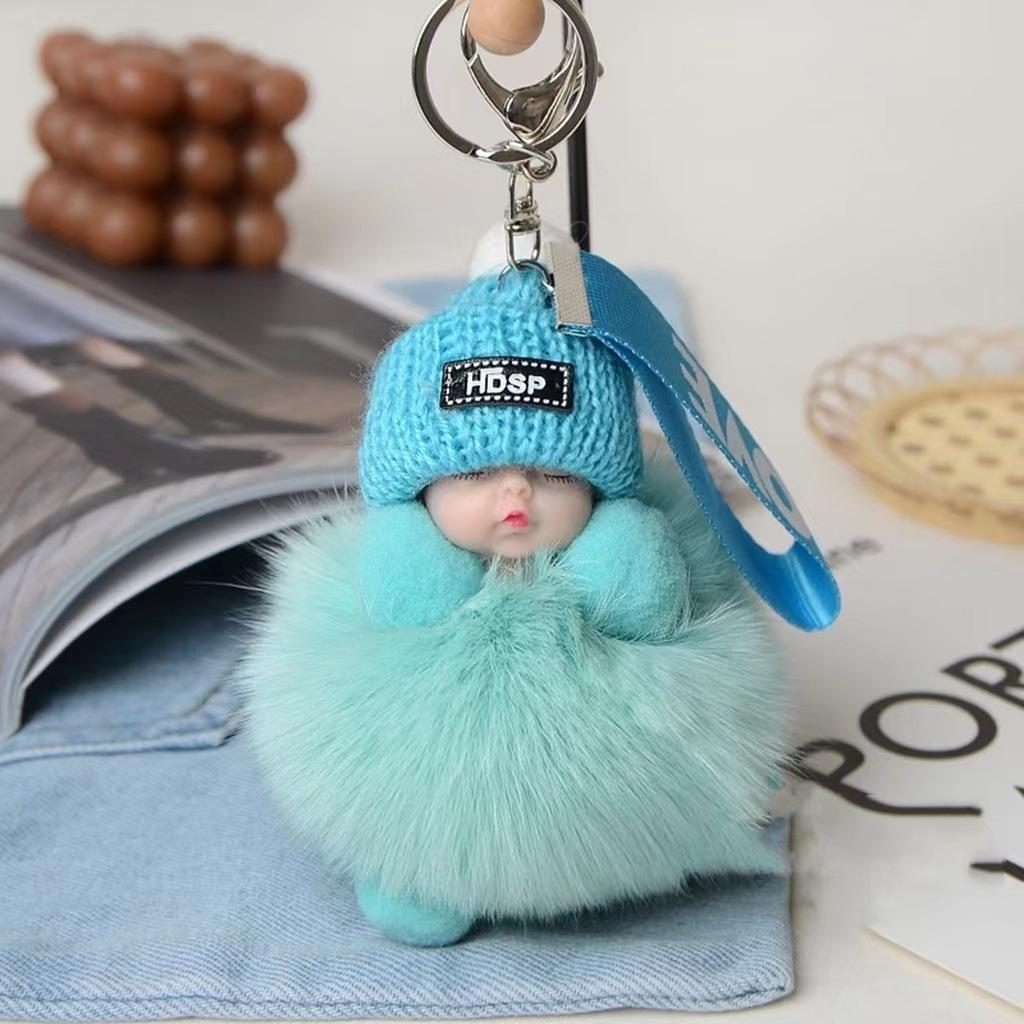 Neue Mode Nette Frauen Tasche Anhänger Plüsch Anhänger Schlaf Puppe Auto Schlüsselbund Anhänger Weihnachten Geschenk aqua blau
