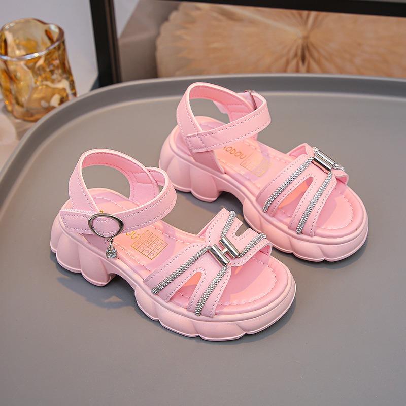 Coole Mädchen Sandalen | Klettverschluss Offene Zehenpartie Lässige Sportsandalen Modische Weiche Kinderschuhe Elegante Kinderschuhe 26 rosa