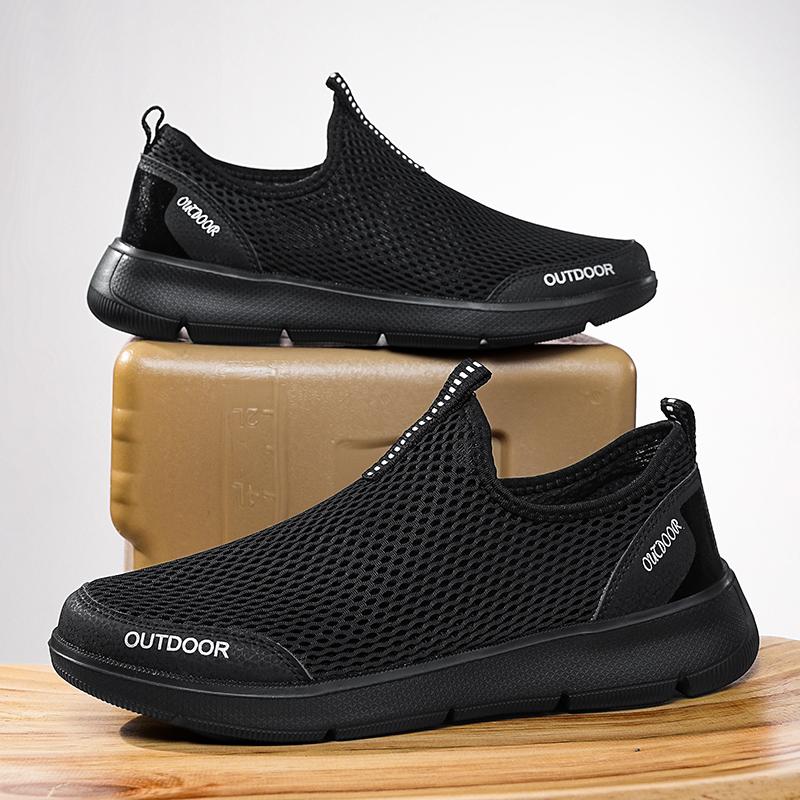 Herren-Laufschuhe Flach Bequem Sommer Mesh Atmungsaktiv Outdoor Training Joggen Fitnessschuhe Große Größe Lässige Laufschuhe Mann 39 schwarz