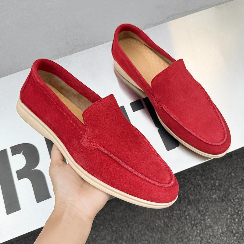 Mode Herren Klassischer Britischer Stil Slipper Mokassins Kuhveloursleder Echtes Leder Mode Herren Freizeitschuhe Herren Outdoor Fahr-Flats 43 rot