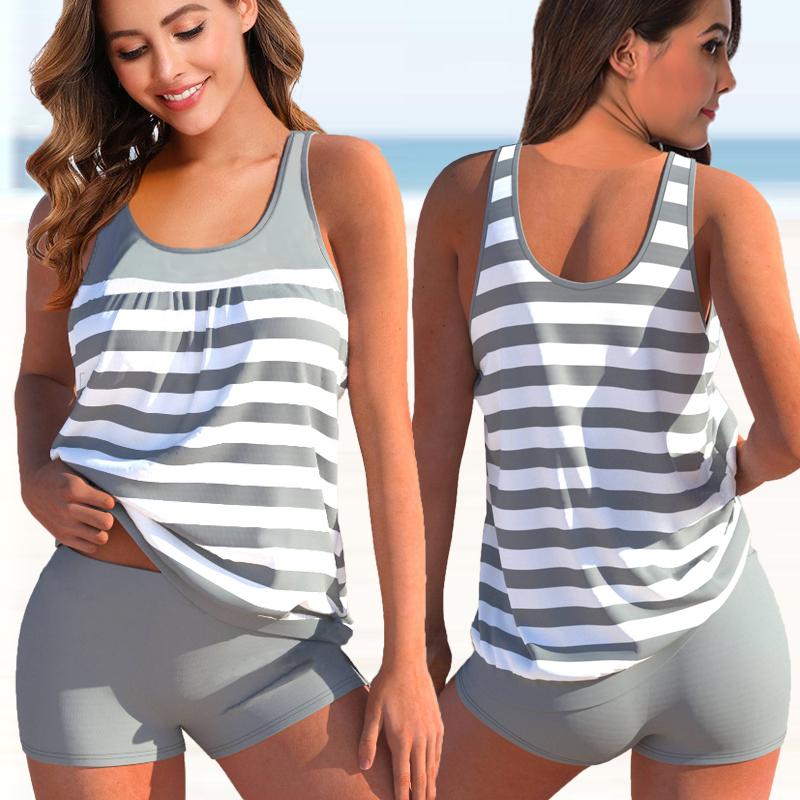 Neue 2023 Frauen Sexy Badeanzug Stripde Gedruckt Schwimmen Tankini Monokini Bademode Badeanzug Zwei Stücke Sommer Beachwear M graue