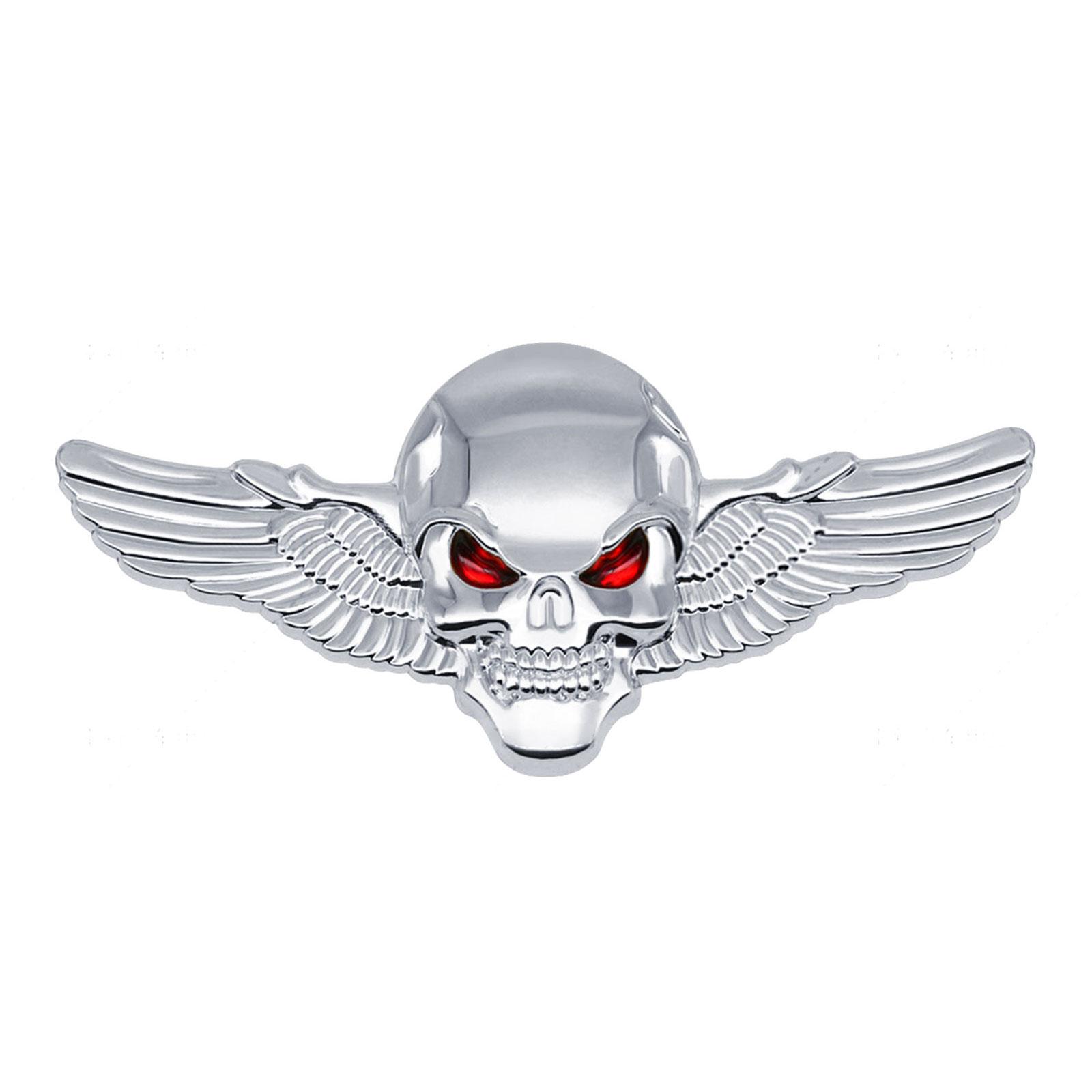 3D Skelett Totenkopf Flügel Emblem Metall Abzeichen Auto Abzeichen Aufkleber Auto Grill Körper Stamm Kotflügel Abzeichen Aufkleber Aufkleber S silber