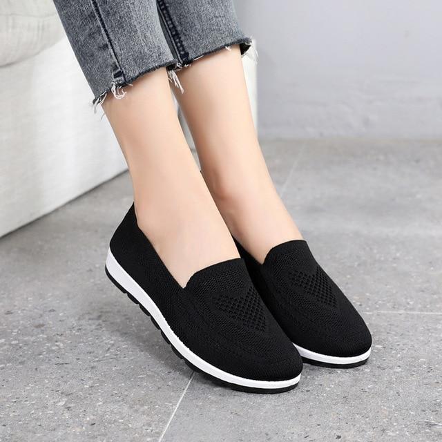 Damen Sommer Sneakers Slip on Flache Schuhe Damen Casual Loafers Wanderschuhe Damen Outdoor Mesh Weiche Schuhe 35 schwarz