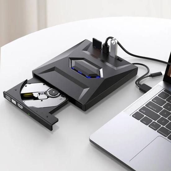 Externes DVD-Laufwerk für Laptop, tragbar, Hochgeschwindigkeits-Lesen und Schreiben, Typ-C, USB 3.0, DVD-RW, VCD, Compact-Disc-Brenner, Brenner, Player, Computer-Zubehör 2pcs schwarz