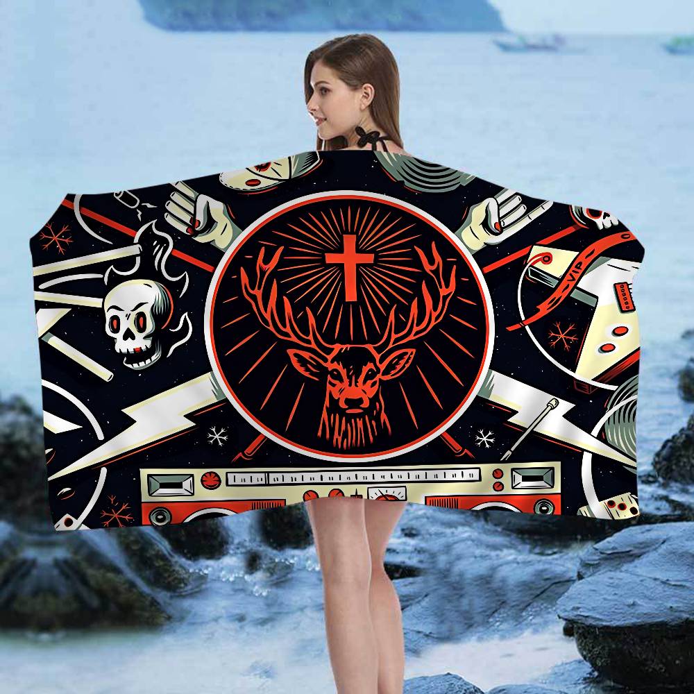 Jägermeister Logo Badetuch Mikrofaser Weich Wasserabsorbierend Atmungsaktiv Für Mädchen Kinder Dekorativ Cartoon Strandtuch W101*H183(CM)
