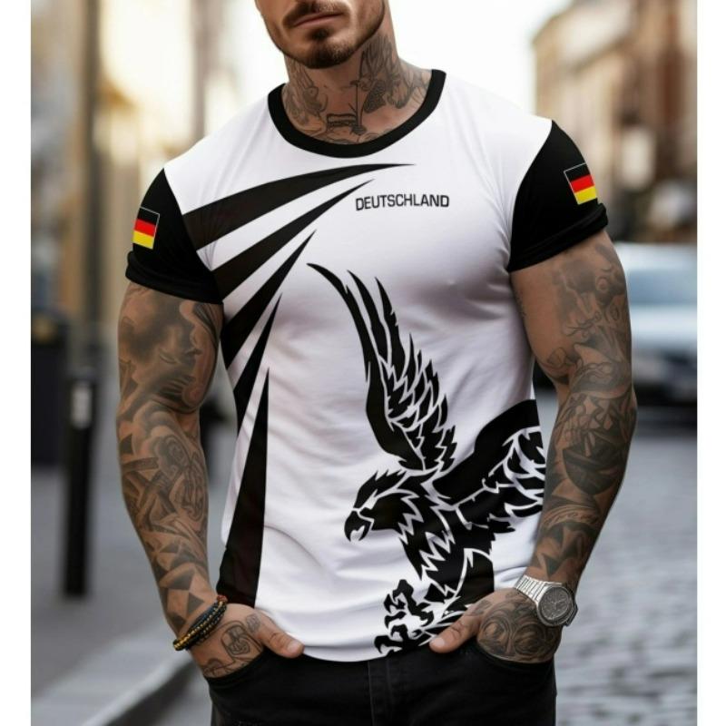 3D-gedrucktes T-Shirt für Herren mit Deutschlandflaggen-Muster, Sommer-Tops mit O-Ausschnitt, Unisex-T-Shirts mit kurzen Ärmeln, Kinderbekleidung 150 black
