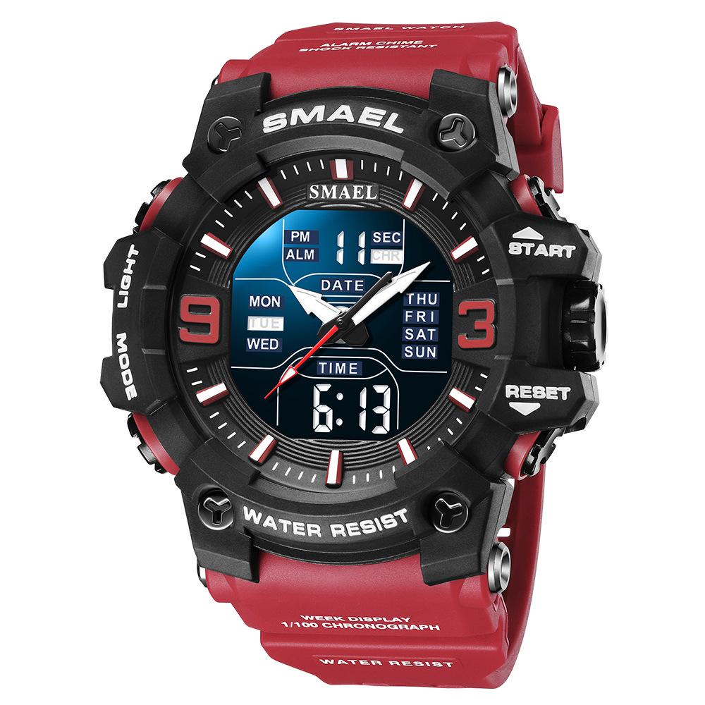SMAEL Männer Sport Uhren Dual Time Digital Uhr Quarz 50 m Wasserdichte Uhr Led Militär Uhr Sport Männer Uhren Armbanduhr