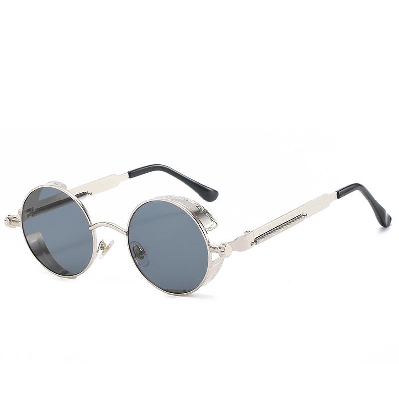 Punk Steam Sonnenbrille für Männer Vintage Brille Unisex klassische runde Rahmen Brille silber/grau