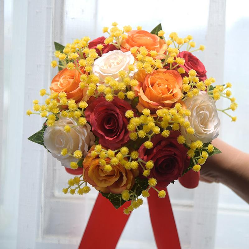 Braut Brautjungfer Hochzeitsstrauß Künstliche Pfingstrosen Rosen Blumen Braut hält Blumen Mariage Strauß Hochzeitsaccessoires rot