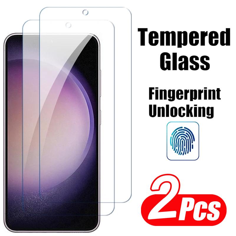 2 STÜCK Fingerabdruck-Entsperrung Gehärtetes Glas Für Samsung Galaxy S24 Ultra S23 S21 S20 FE S24 S23 S22 Plus Glas Displayschutz S23 Plus reinfarbig
