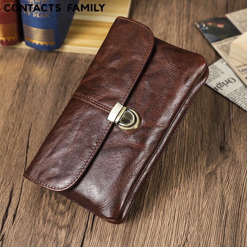 CONTACT'S Echtleder Neuer Stil Herren Bauchtasche für 6,9 Zoll Mobiltelefon FRID Brieftasche Kartenhalter Herren Gürteltasche Handy Pounch kaffeebraun