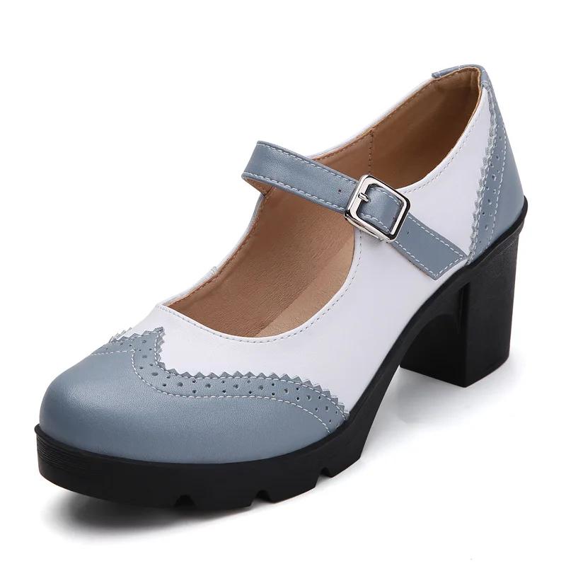Neue Frauen Echtes Leder Schnalle Mary Janes Plattform Schuhe Frau Pumps High Heels Kleid Schuhe Retro Damen Hochzeit Schuhe 34