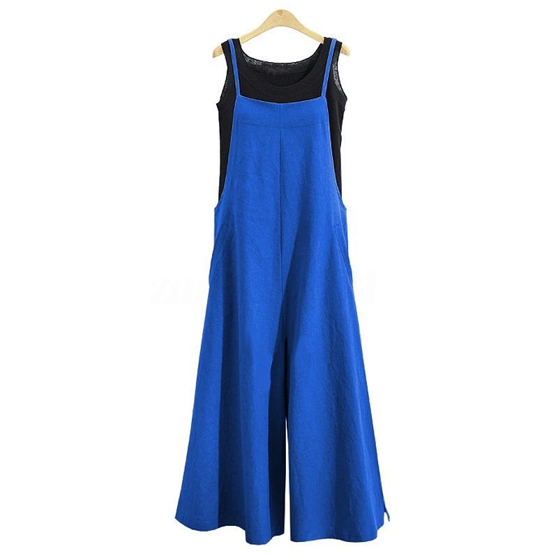 Damenmode Casual Sommer Frühling Einfarbig Druck Ärmellose Hosen Overalls & Strampler XL blau