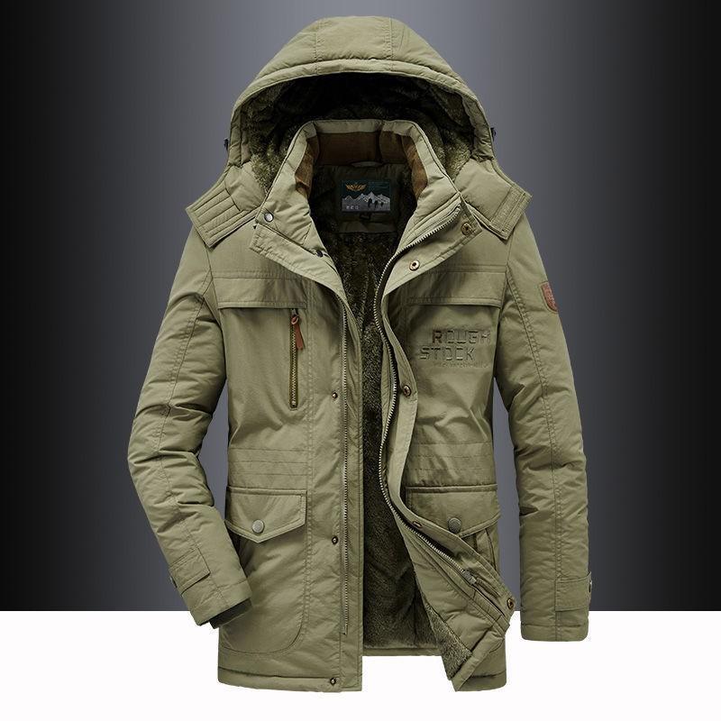 Winter Herren Casual Wattierte Jacke Verdickte Werkzeugjacke Mittleren Alters und Junge Leute Multi-Pocket-Jacke Winddichte Samtwattierte Jacke XL khaki