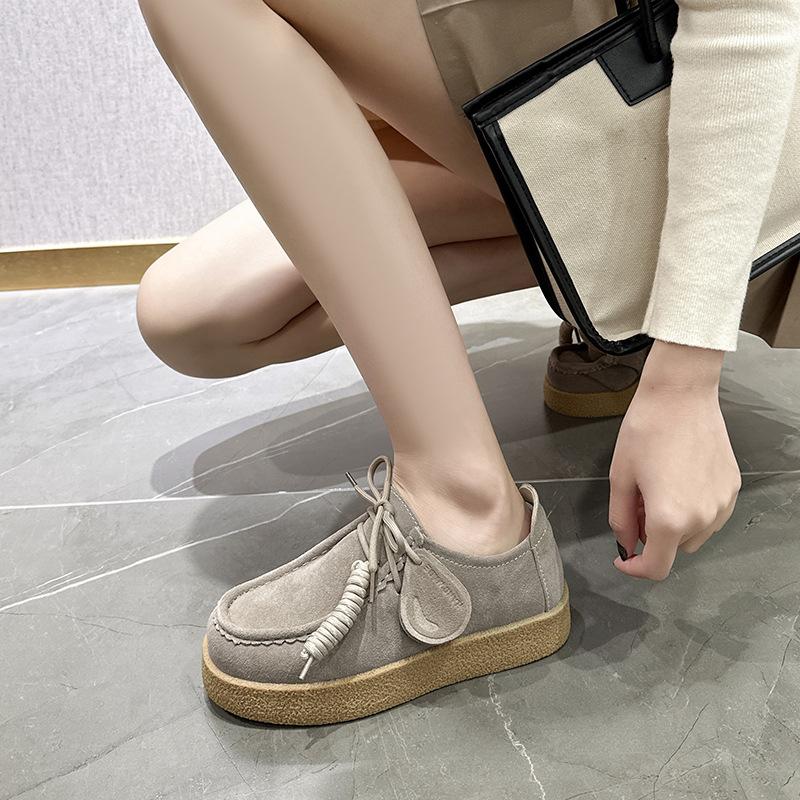 Mode Damen Schuhe Nubukleder Lässige Flache Schuhe Leder Einzelne Schuhe Damen Walking Rutschfest Chaussure Femme Zapatos De Mujer 43 graue