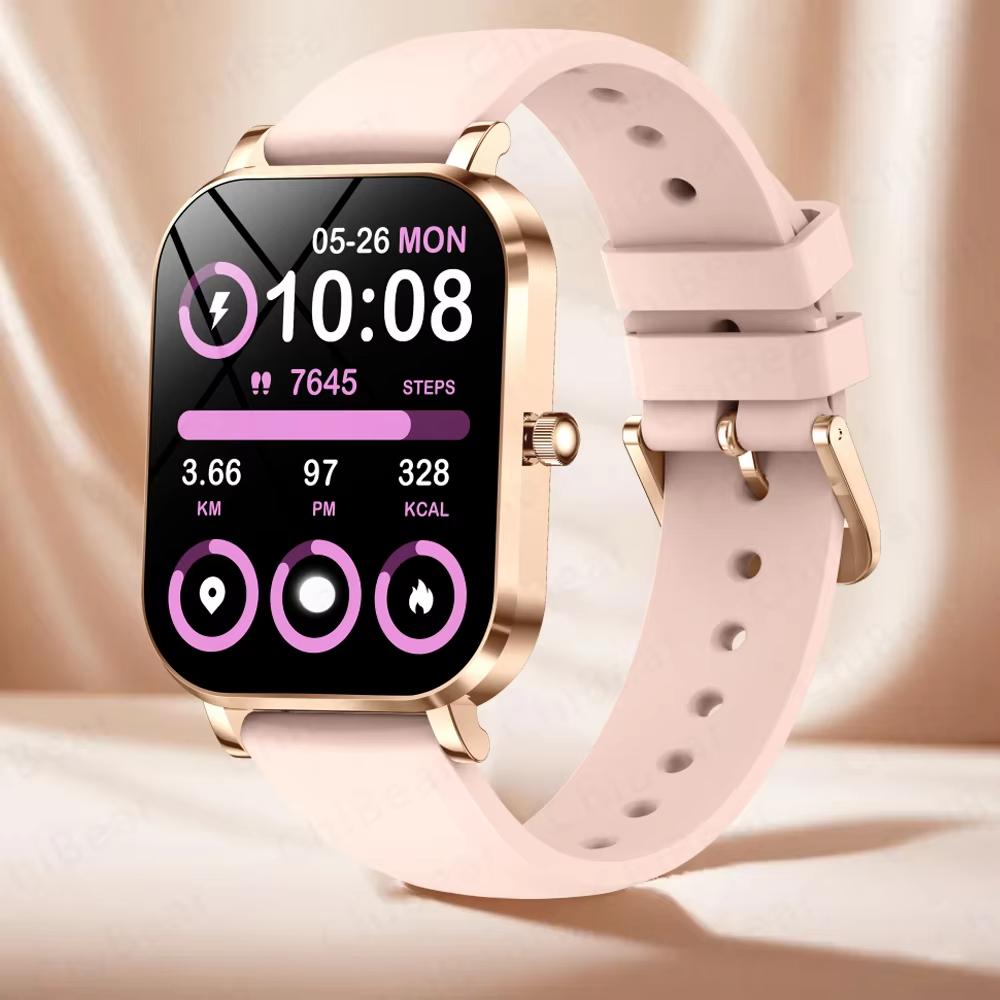 2025 Neue Mode Damen Smartwatch AMOLED HD Bildschirm Herzfrequenz Blutsauerstoffüberwachung BT Anruf Sport Smartwatch Frau für IOS Android Silicone gold