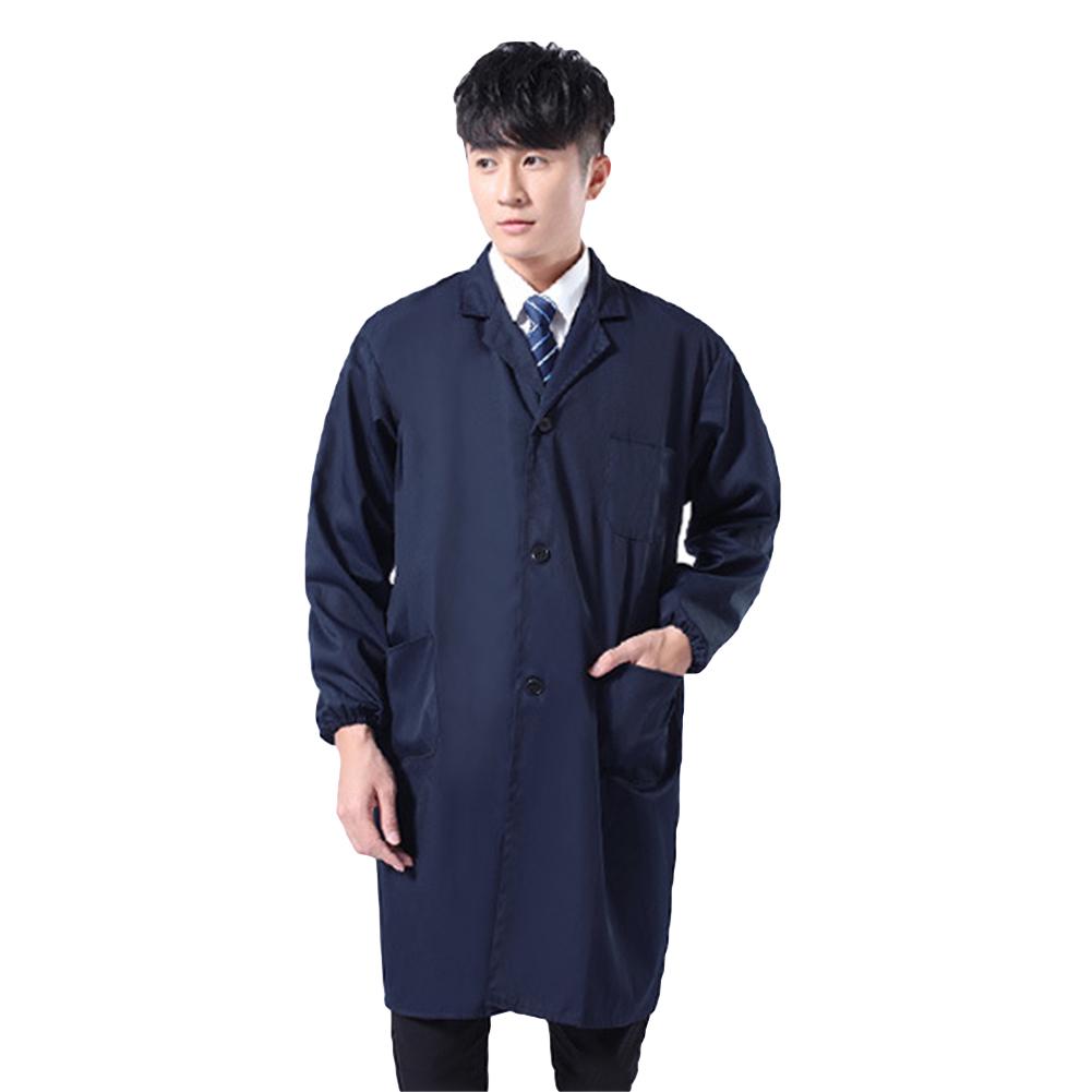 Staubdichte Herren-Laborkittel mit langen/kurzen Ärmeln, Knöpfen und Taschen, Arbeitskleidung für Herren L Long Sleeve navy blau