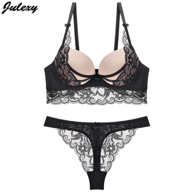 Julexy Sexy Push-Up-BH-Set, Spitzen-Höschen-Set, Damen-BH-Slip-Set 85C schwarz