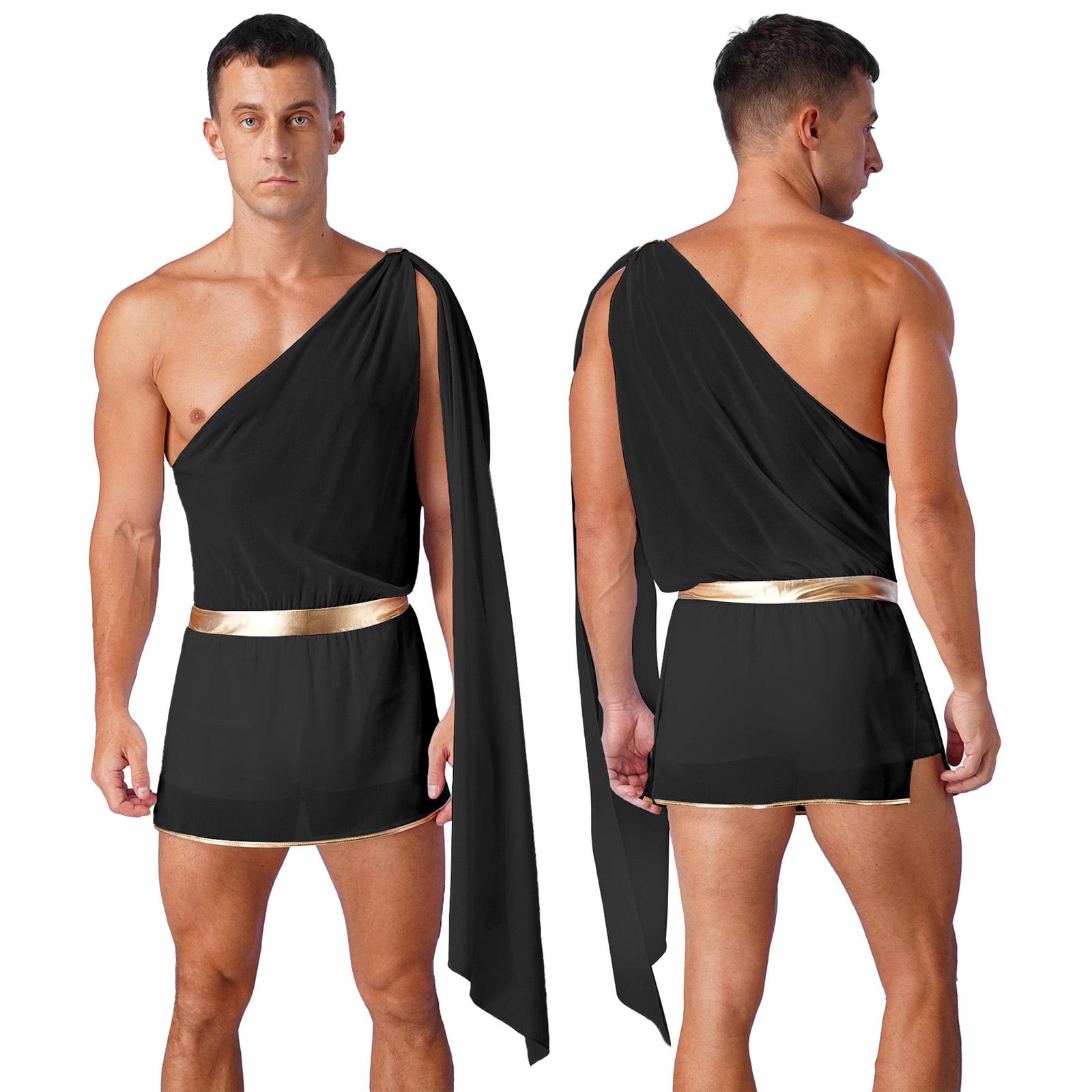 Herrenkostüm für Erwachsene, antikes griechisches römisches Toga-Kostüm, spartanischer Gladiator-Krieger, Cosplay, Halloween-Party, Maskerade, Kostüm S schwarz