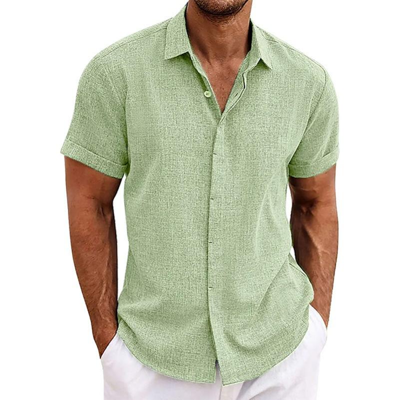 Herren Leinen Kurzarm T-Shirt Locker Unterhemd Einfarbig Kurzärmlig Baumwolle und Leinen Hemd Herren Strand Übergröße Herren Kurzarmhemd 2XL hellgrüne