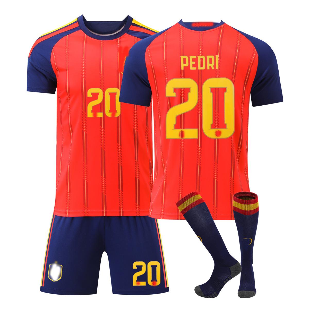 Jugendliche Kinder Erwachsene Fußballtrikots Sport Trainings Trikot Set mit Socken 2026 FIFA Weltmeisterschaft Spanien Heim #20 Pedri 16