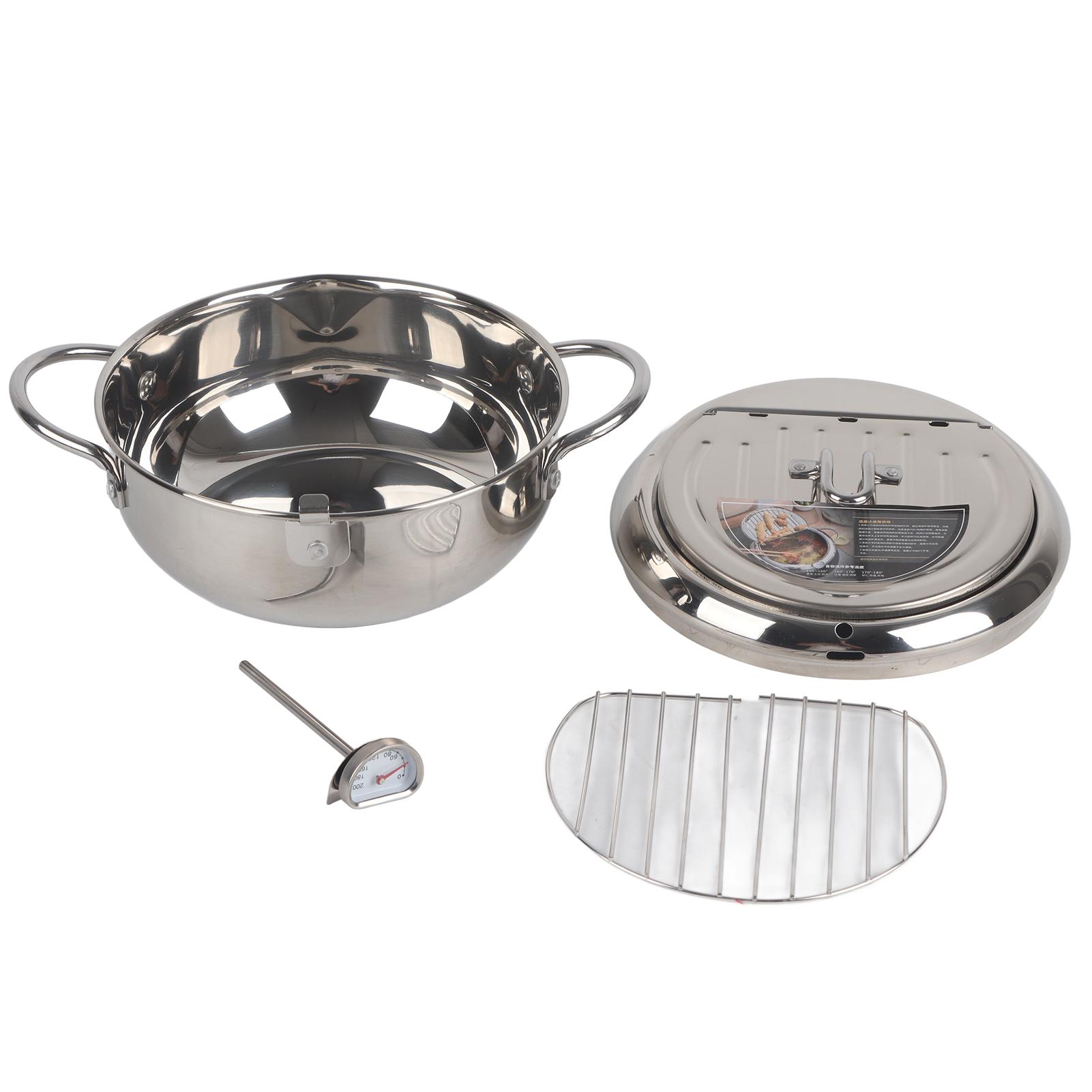 Edelstahl Fritteuse Japanische Tempura Fritteuse mit Thermometerkontrolle Antihaft Frittieren silber