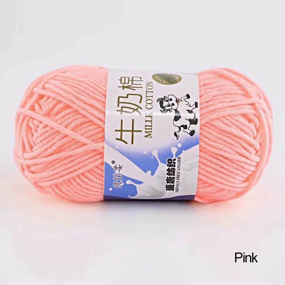 FEIJIEAST 50 g/Rolle Milch-Baumwollgarn, 5-lagig, Handstrickgarn, weich, warm, DIY-Baumwollfäden, Babywolle zum Handstricken, Häkelgarn rosa