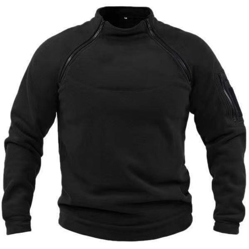 Herren Streetwear Militär Sweatshirt Fleece Winter Reißverschluss Pullover Mode für Herren Einfarbig Lose Lamm Dicke Jacke Herrenbekleidung XXL