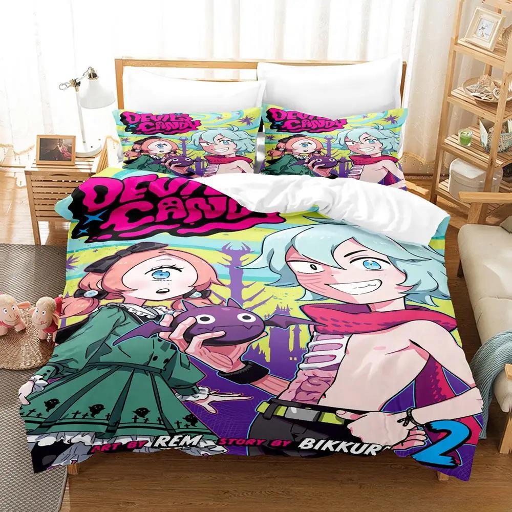 Teufels Süßigkeit Bettwäsche Set Einzelbett Twin Full Queen King Size Bettset Erwachsener Kind Schlafzimmer Bettbezug Sets 3D Anime Bettlaken Set EU Twin 135x200cm
