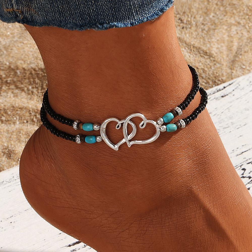 Böhmische Bunte Perlen Fußkettchen Für Frauen Sommer Ozean Strand Handgemachte Knöchel Armband Fuß Bein Strand Schmuck schwarz
