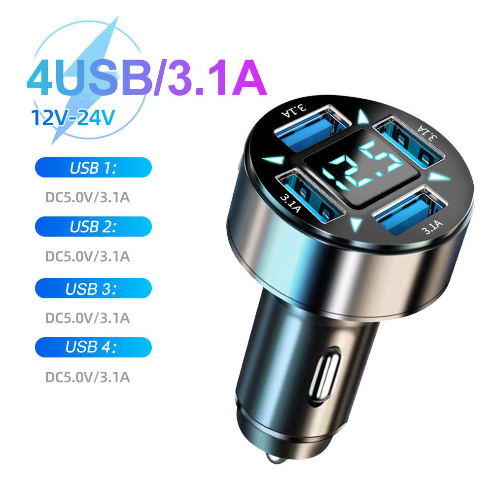 4 Ports Autoladegerät PD QC3.0 mit Voltmeter 66W Autotelefon-Ladegerät Schnelllade-Netzteil für iPhone Samsung Huawei Xiaomi