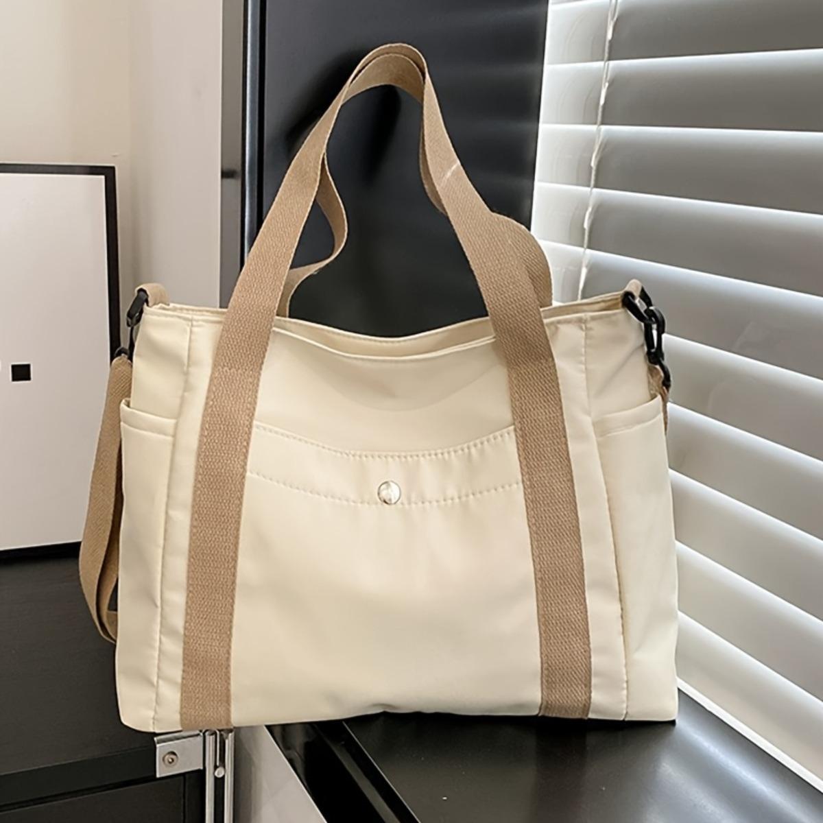 Große Canvas-Umhängetasche, Alltags-Tragetasche, Multifunktionale Damen-Umhängetasche, Handtaschen-Umhängetasche beige
