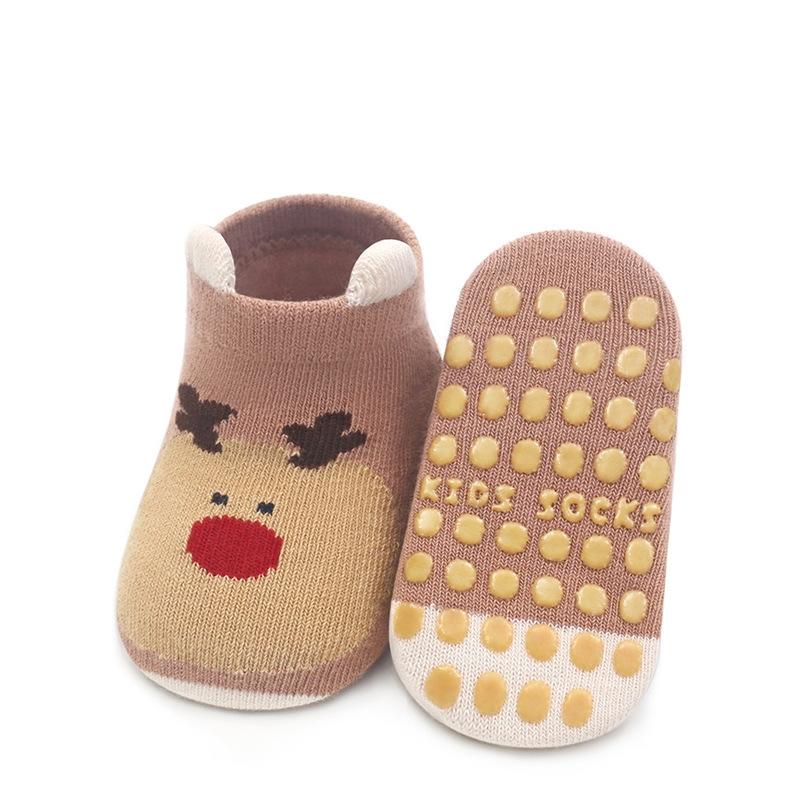 Baby Socken Kleinkind Mädchen Jungen Socken Anti Rutsch Neugeborenen Socken Für Mädchen Jungen Herbst Winter Dicke Warme Weiche Cartoon Druck Kindersocken M(1-3Y) hellbraun