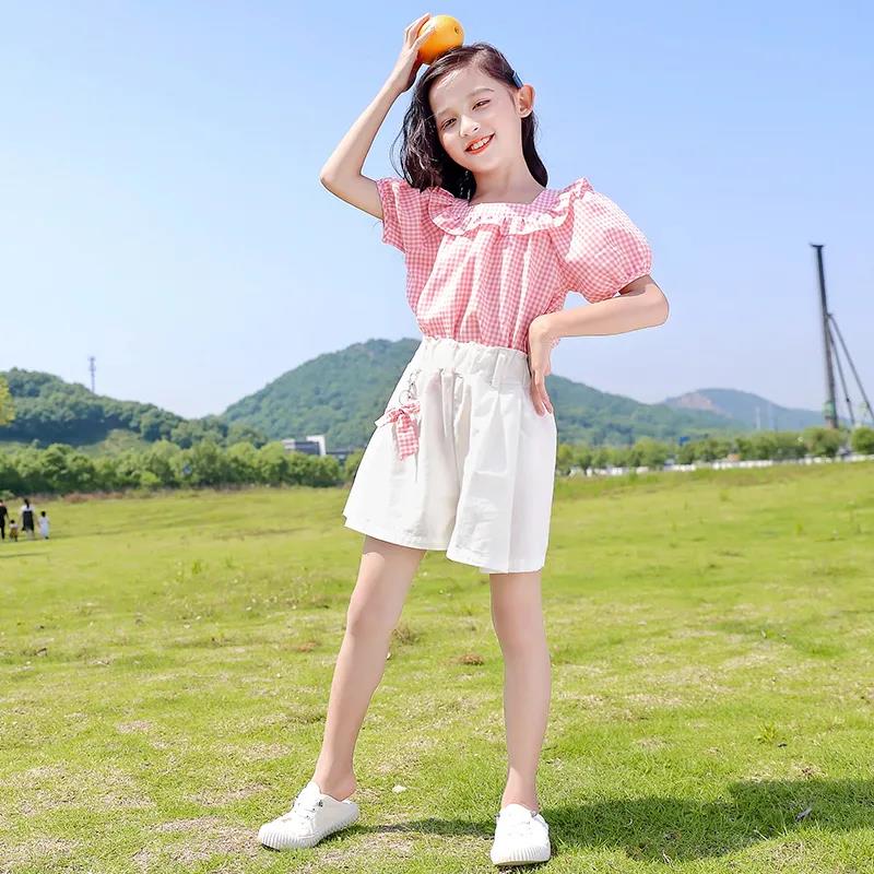 Mädchen Mode Kleidung Anzug Kurzarm Shirt Kurzen Rock 2-stück Anzug Cartoon Mädchen Bowknot Baumwolle Kinder Kleidung Anzug 110 rosa