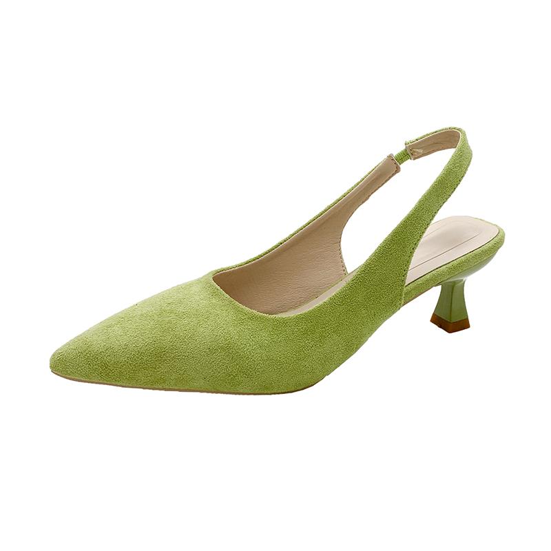 Mode 2025 Mode Slingbacks Damen High Heels Spitzschuh Dünne Absätze Slipper Pumps für Klassiker Flache Alltagskleider Sandalen Zapatos 35 grün