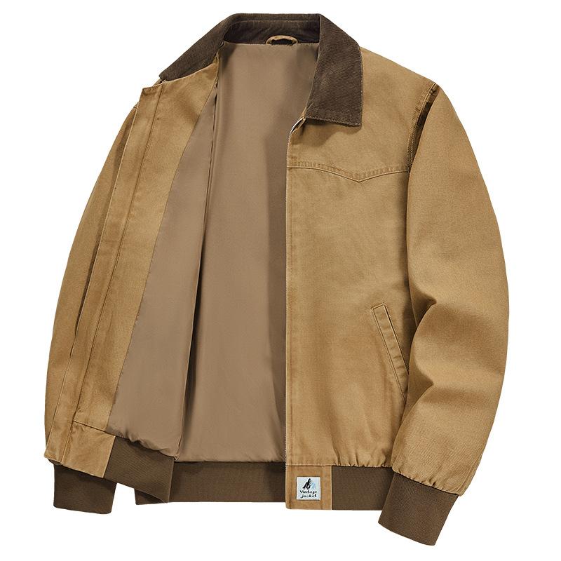 Dünne Jacke, Lockere Kleidung, Oberteil in großer Größe, Frühling und Herbst Herren Revers Waschung Workwear-Jacke M
