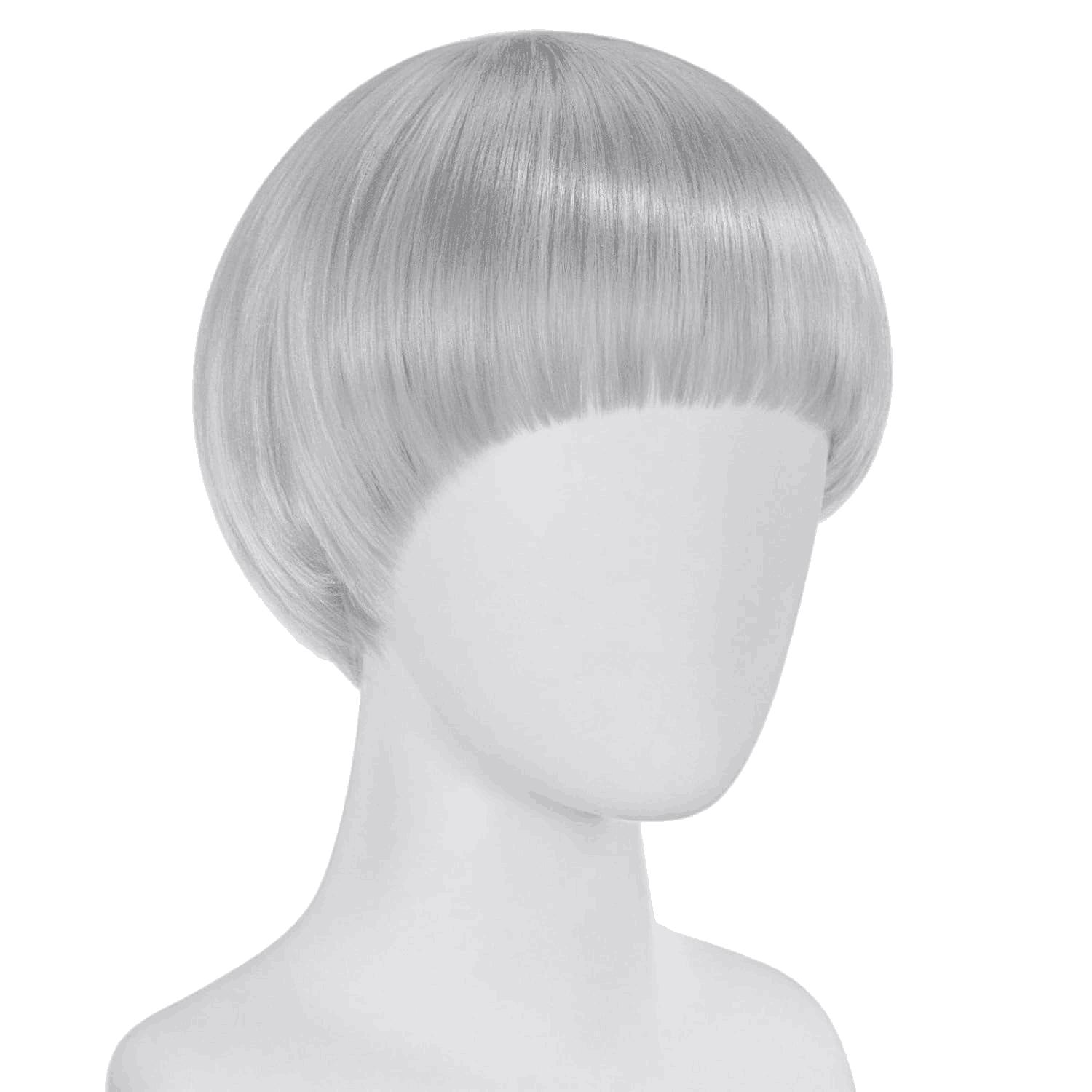 Kurzer blonder Bob synthetische Perücke mit Pony Pilzperücken für Männer Frauen Schüsselhaarschnitt Perücken Männer Blond Bob für Cosplay Lustige Perücke gray