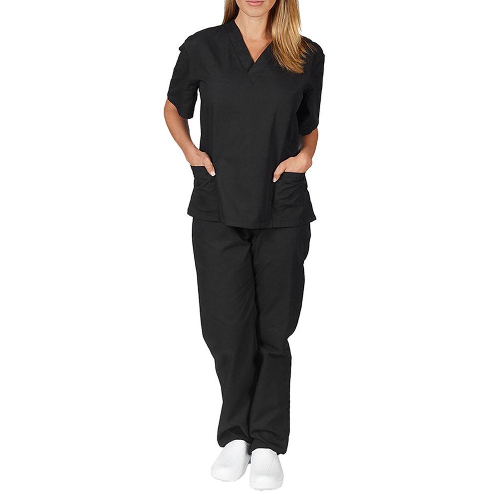 Männer & Frauen Kurzarm V-ausschnitt Top + Hose Pflege Arbeits Uniform Set Anzug Gesundheits Arbeiter Arbeitskleidung Schützen Uniform arzt Kleidung S gold