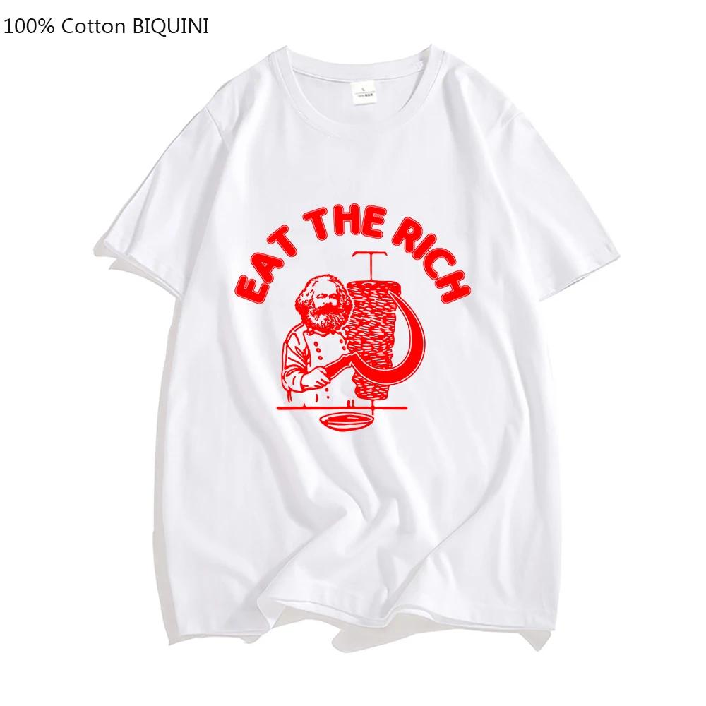 Döner-Kebab-T-Shirt „Eat The Rich“, T-Shirt mit Buchstaben-Aufdruck, Basic, Unisex, Sommer-T-Shirt, O-Ausschnitt, lässiges Kurzarm-Shirt, 100 % Baumwolle S weiß