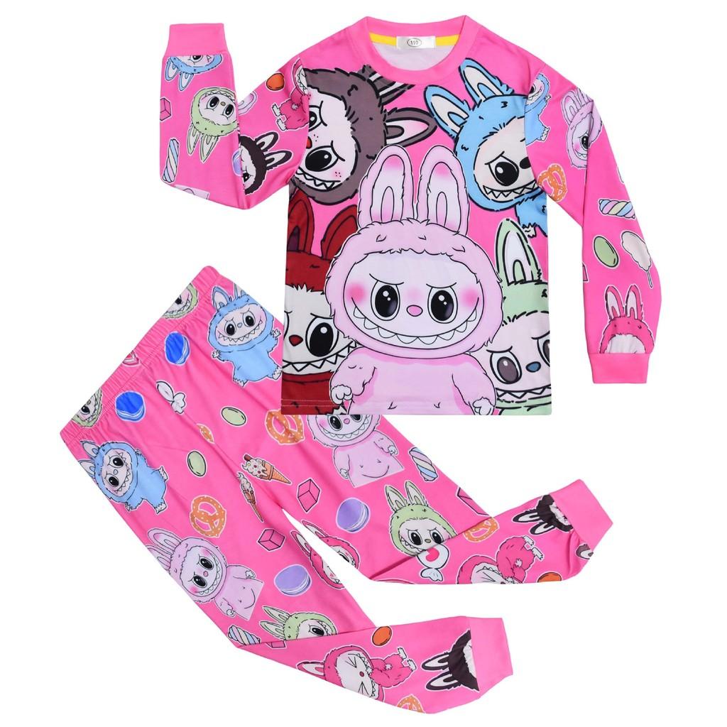 Kinder Jungen Mädchen Anime Cartoon Elf Monster Bedruckt Lässig Langarm T-Shirt + Hose Hose Kleidung Set 140 rose rot