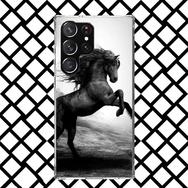 Schwarzes galoppierendes Pferd Handyhülle für Samsung Galaxy S26 S25 Edge S24 S23 Ultra S22 Plus S21 FE S20 + Weiche Hülle Druck Fundas Gal Samsung S24 Ultra