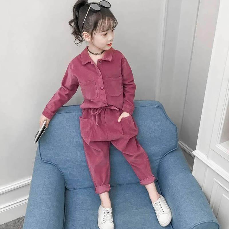 Mädchenanzüge Frühling und Herbst Kinderkleidung Kinder zweiteilige koreanische Kleidung Studentinnen mittleren Alters Kinderanzüge 140 rose rot