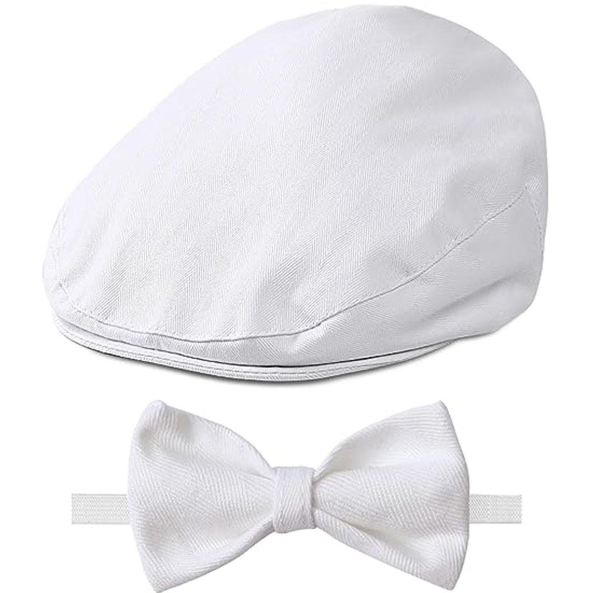 Babyhut Kinderkappe Kleinkind Geburtstag Taufe Accessoire Neugeborene Taufe Schiebermütze Vintage Fahrer Mütze mit Fliege 2-3 Years Old white
