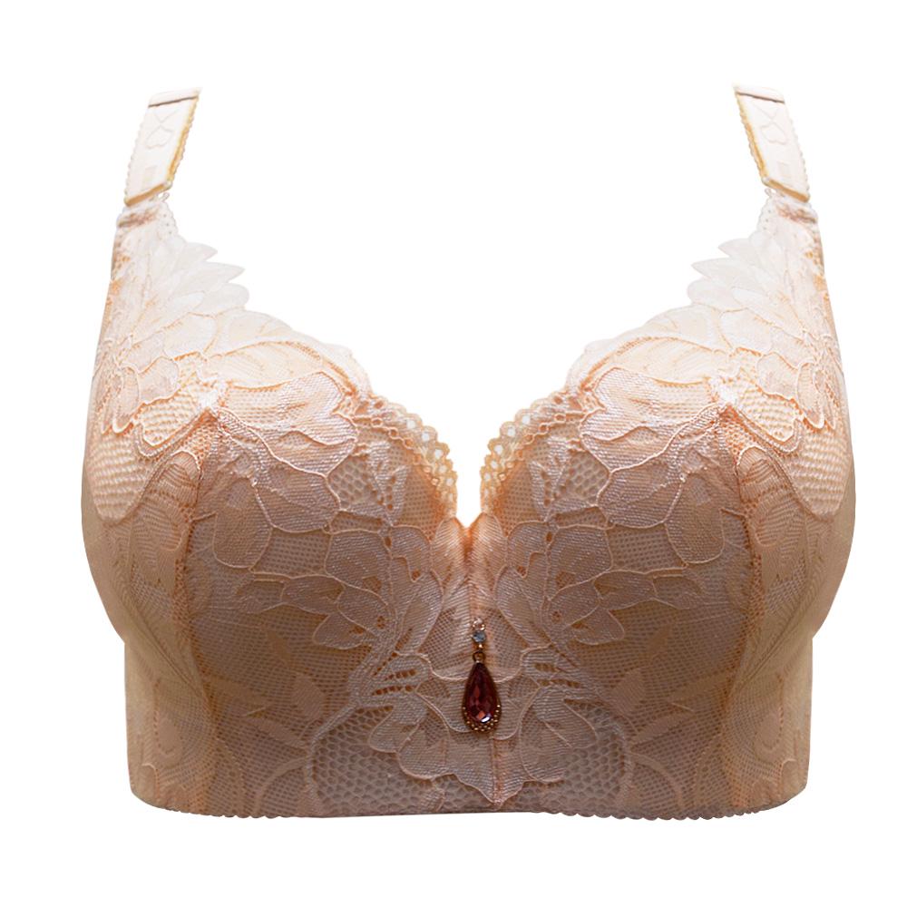 FallSweet Damen-Spitzen-BHs, Push-Up-Büstenhalter, Übergrößen-BHs, sexy Komfort-Damenunterwäsche 44D beige